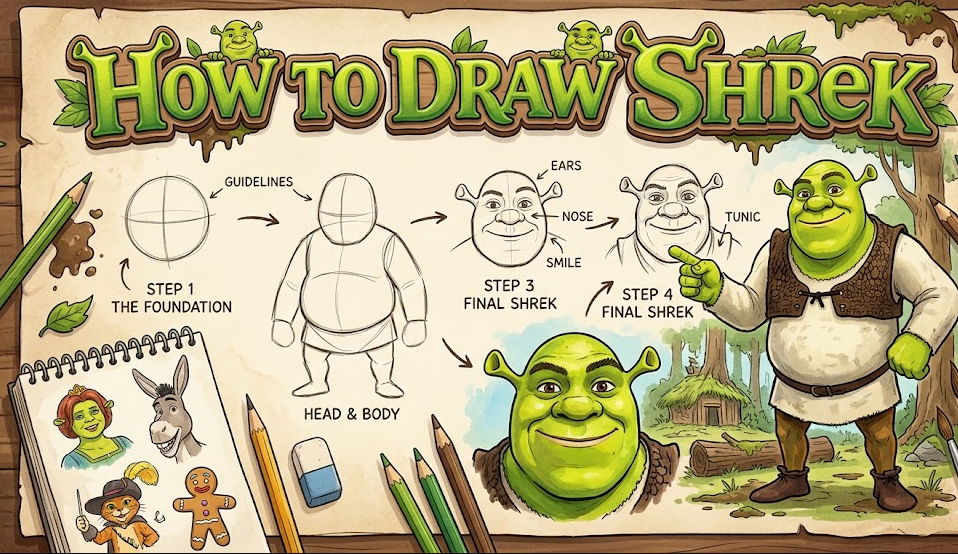 how to draw shrek