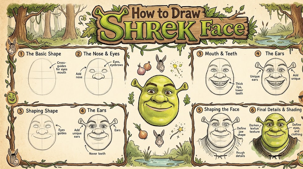 How to Draw Shrek Face