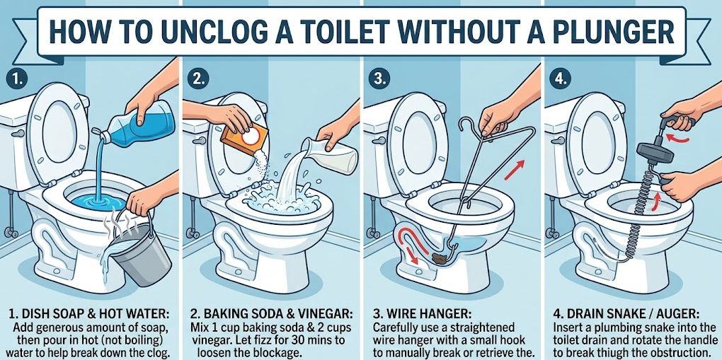 how to unclog a toilet without a plunger