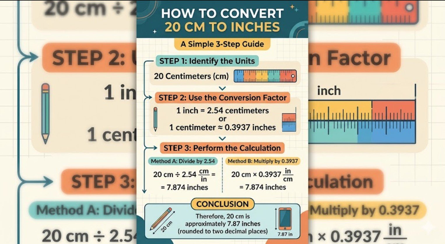 How to Convert 20 cm to Inches